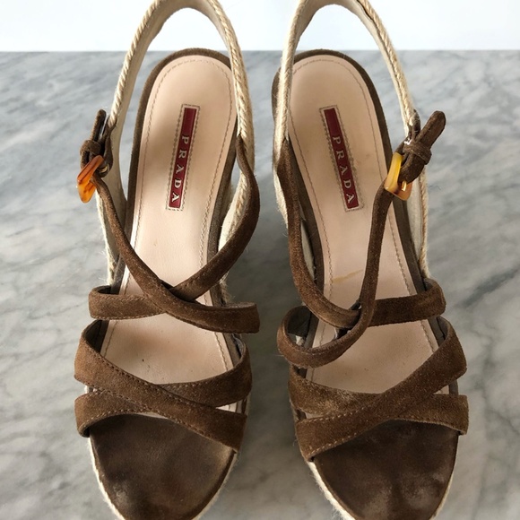 Prada Wedge Espadrilles Size 7, Brown Suede - Picture 2 of 7